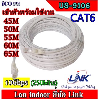 สายแลน CAT6 LINK US-9106 (250MHz) ภายในอาคาร พร้อมเข้าหัว ตัดแบ่งตามขนาดความยาว 45 เมตร ถึง 65 เมตร