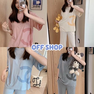 OFF SHOP พร้อมส่ง(OFF-DX-CC)เสื้อนยืดแขนสั้น+กางเกงขา3ส่วน ลายCCผ้านิ้มใสสบาย 05