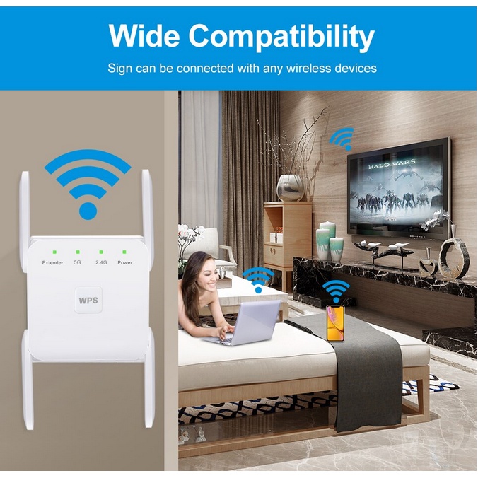 ตัวขยายสัญญาณ WiFi ไร้สาย 5Ghz 2.4G 1200Mbps ระยะไกล 4 เสาอากาศ (UK) #5