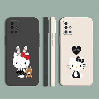 เคสซิลิโคนนิ่ม ขอบตรง ลายแมวคิตตี้ สําหรับ Samsung A31 A32 4G A52 A72 5G A11 A51 A71 A21S A02S A20S