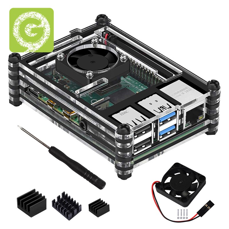 เคสอะคริลิคใส/ใส & สีดําสําหรับ raspberry pi 4 model b