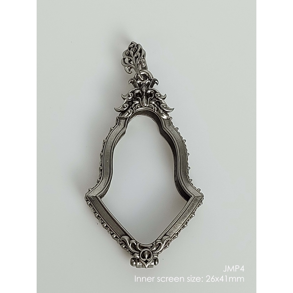 JMP4Whitebrass หน้ากระจก size 26x41mm กรอบจำปีพิมพ์ใหญ่ เนื้อไวท์บราส ทำผิวแบบซาตินด้าน