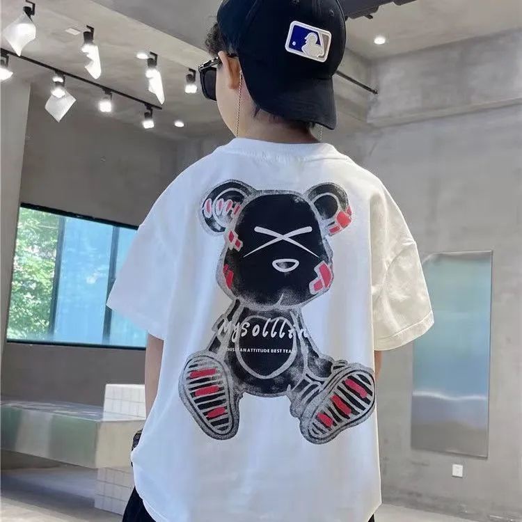 Akaki Tide แบรนด์เสื้อผ้าเด็กฤดูร้อนใหม่แขนสั้นเสื้อยืดผ้าฝ้าย 2022 เด็กครึ่งแขนสุทธิสีแดง