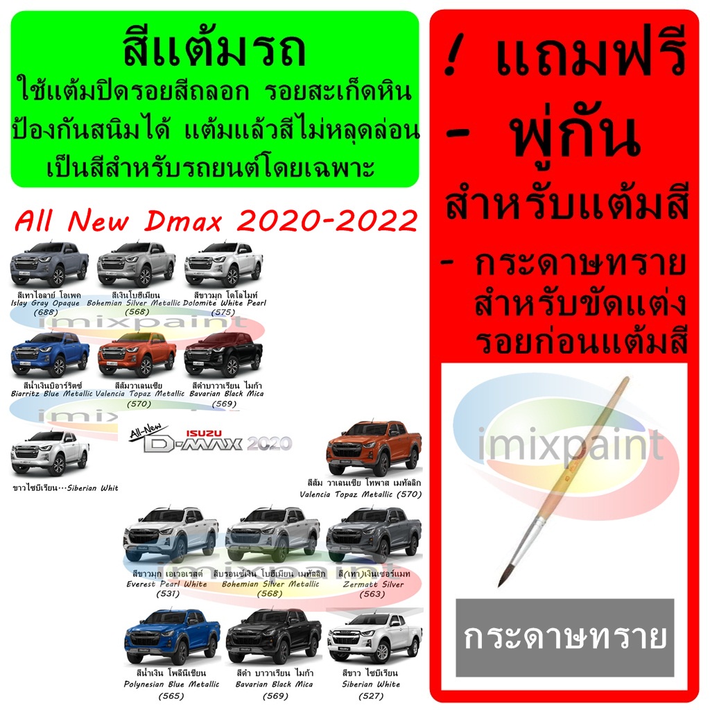 สีแต้มรถ สำหรับ ISUZU All New D-Max 2022-2020 สีคุณภาพจาก imixpaint แถมฟรีแระดาษทรายและพู่กันแต้มสี