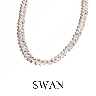 SWAN - Cuban Chain Necklace สร้อยคอโซ่เงินแท้  ฝังเพชรคิวบิกเซอร์โคเนีย cubic zirconia