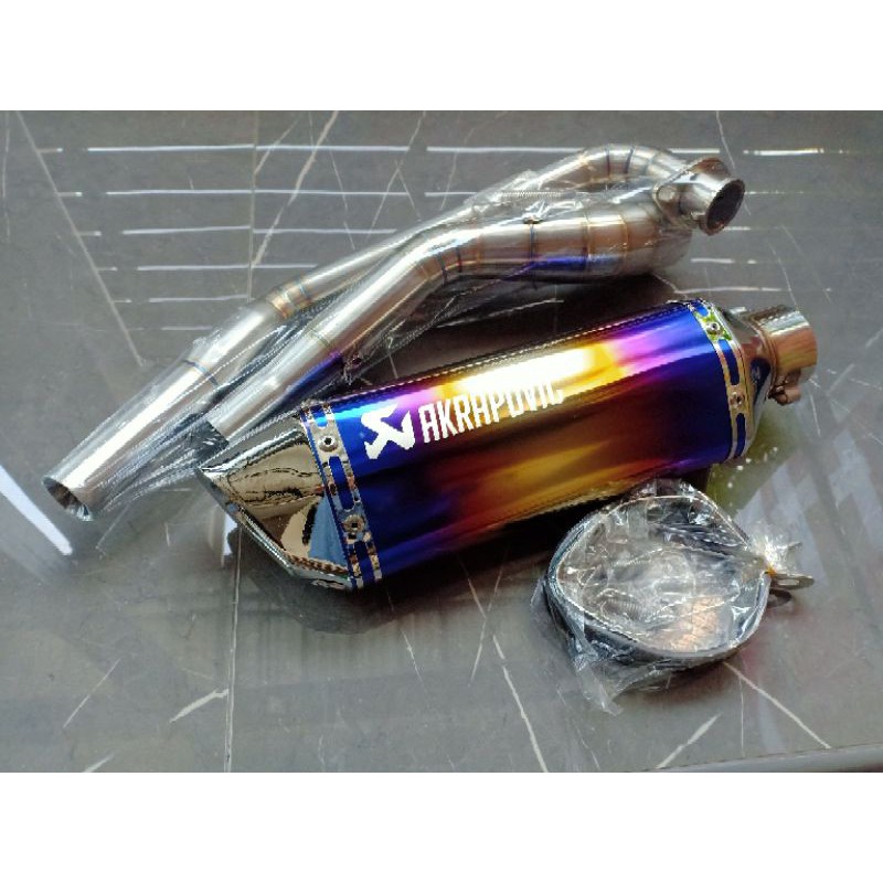 ชุดท่อMslaz,Msx,R15,Demon,CBR150,CB150และอีกหลายรุ่นวัสดุแสตนเลส 304+ปลายท่อ AK 14 นิ้วสีรุ้งปากเงิน