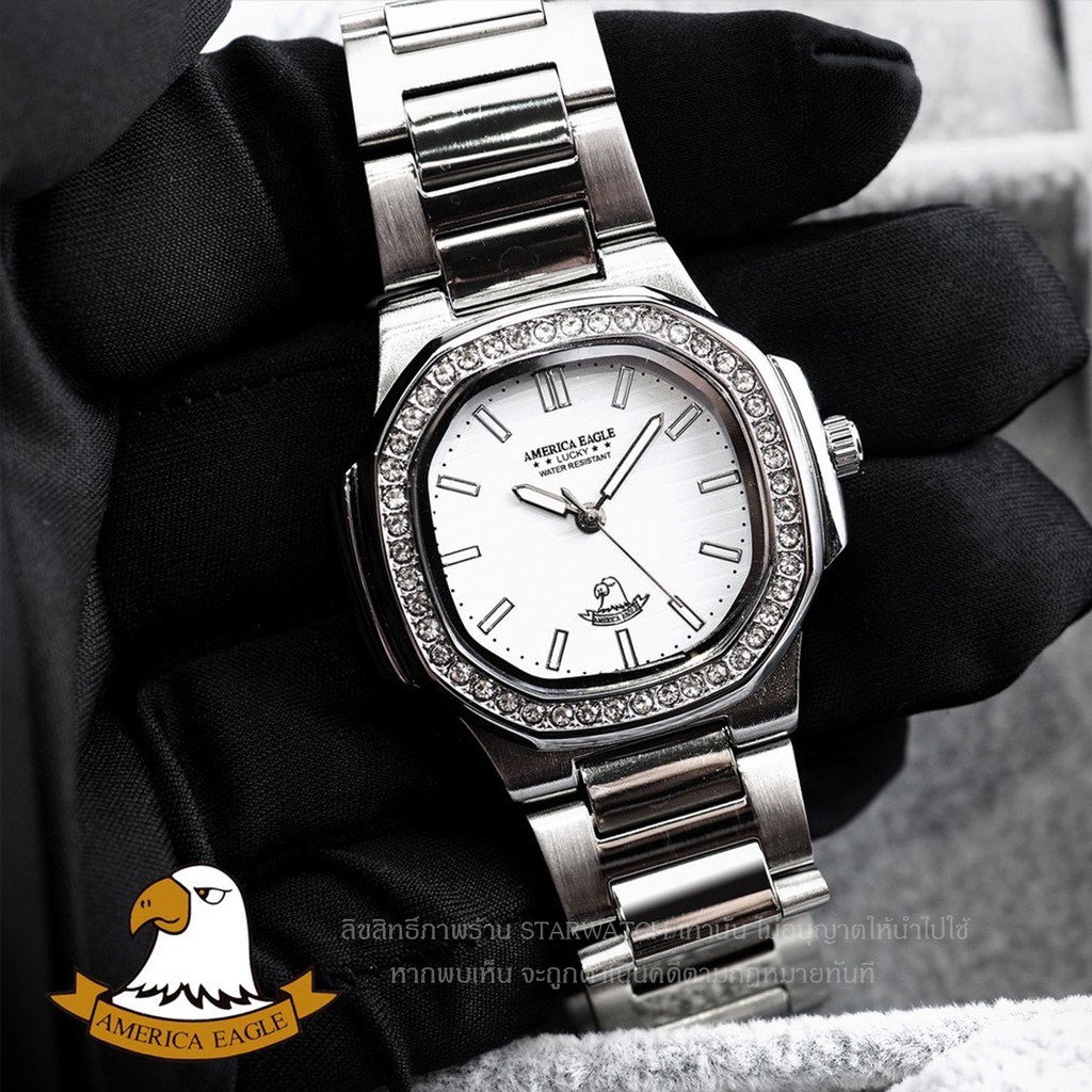 นาฬิกา dw นาฬิกาคู่ AMERICA EAGLE นาฬิกาข้อมือผู้หญิง สายสแตนเลส รุ่น AE8014Lเพชร – SILVER/WHITE