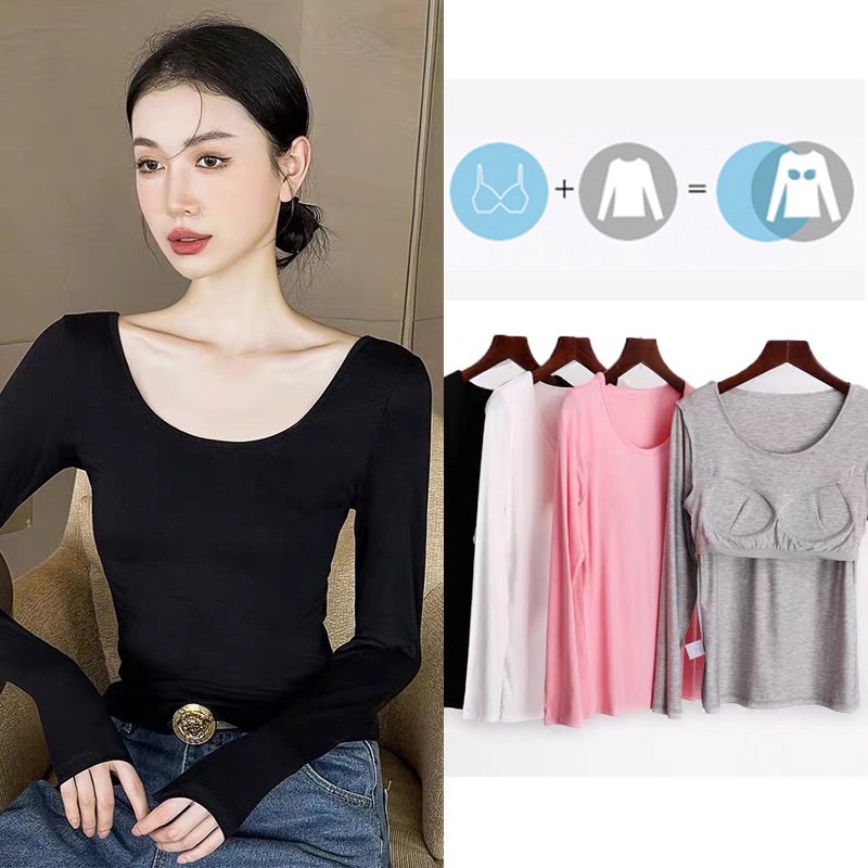 ชุดชั้นใน เสื้อยืด แขนยาว พร้อมแผ่นรองหน้าอก สําหรับผู้หญิง ราคา ถูกที่สุด ดีลบีเคเค รูปภาพหลัก