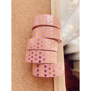 💓 PINK POLKA DOTS WASHI TAPE วาชิเทป เทป ลายจุด สีชมพู เคลือบทอง💓