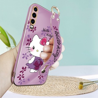 เคสโทรศัพท์มือถือแบบนิ่ม TPU ลายการ์ตูนคิตตี้ พร้อมสายคล้องข้อมือ หรูหรา สําหรับ Huawei P30 Pro P30 Lite P20 Pro P20 Lite