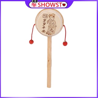 ⭐SH-PFF⭐Baby Kids Child Wood Rattle Drum Instrument Child Musical Toy Chinese Styles