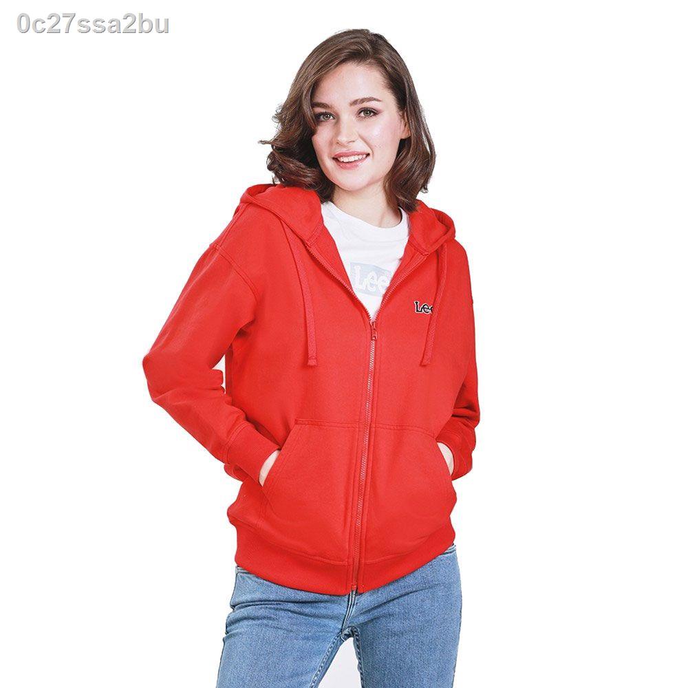 ✼LEE เสื้อคลุมฮู้ดดี้มีซิป ผู้ชาย / ผู้หญิง  รุ่น LE L1007B01 สีแดง ลี เสื้อผ้าผู้ชาย เสื้อแจ็คเก็ตผ