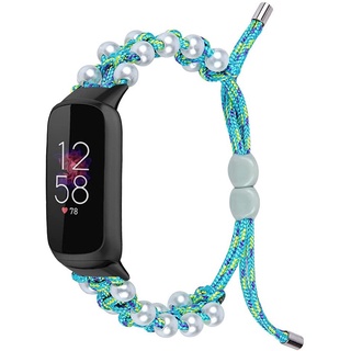 สร้อยข้อมือลูกปัดสแตนเลสแบบยืดหยุ่นสําหรับ Fitbit Luxe สีดํา