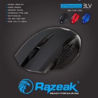 RAZEAK MOUSE RWM-031 PERNIS  2.4GHZ WIRELESS OPTICAL ไร้สายปรับได้ 3 สเตจ