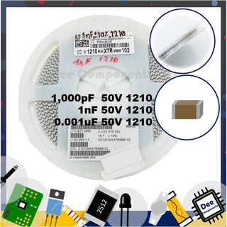 0.001uF 1nF 1000pF 1210 ±10% 50V  CC1210KKX7R9BB102 YAGEO 2-B1-7 (ขายยกแพ็ค 1 แพ็ค มี 100 ชิ้น)