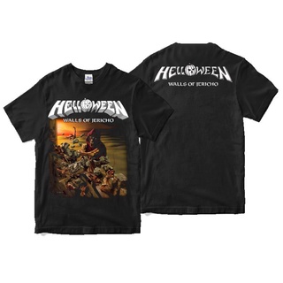 เสื้อยืดโอเวอร์ไซส์เสื้อยืด พิมพ์ลาย helloween band WALLS OF JERICHO HEAVY METAL พรีเมี่ยม สําหรับผู้หญิงS-3XL