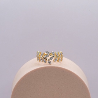 แหวนใบมะกอก หุ้มทอง 24K ฝังเพชรcz