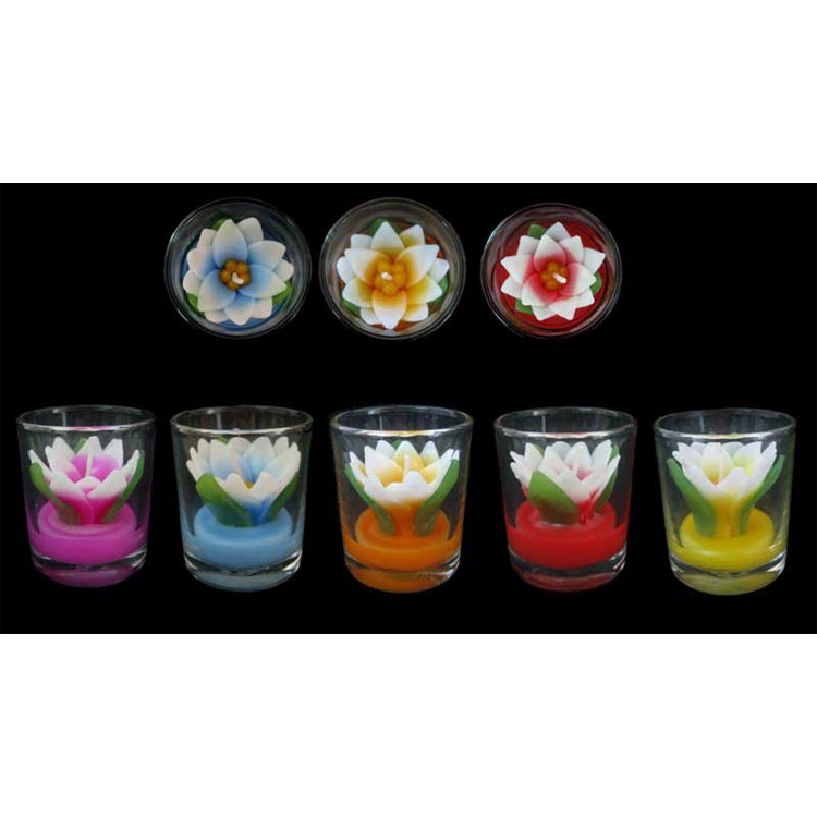 เทียนหอมดอกบัวในแก้วใส มี 5 สีให้เลือก 1 ชิ้น/แพ็ค