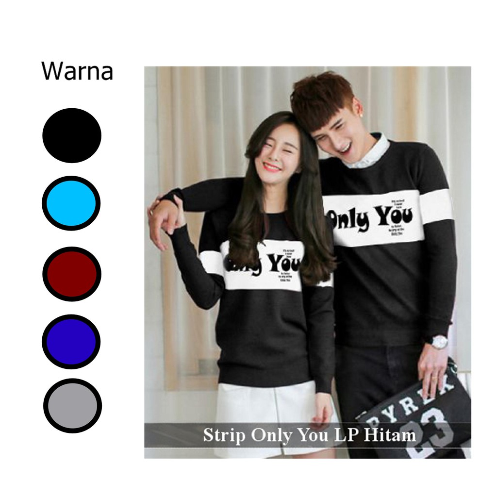 เสื้อยืดคู่รักแขนยาวหนา เสื้อข้อต่อคุณภาพเรียบง่ายล่าสุด LP STRIP ONLY YOU