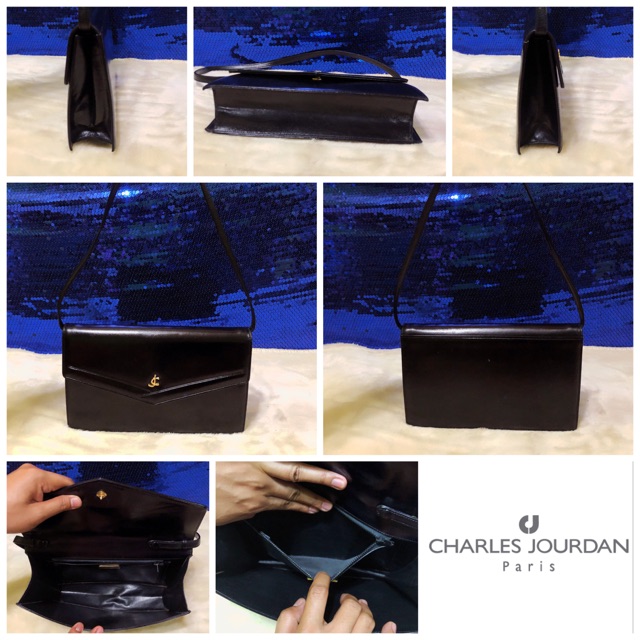 👝: CHARLES JOURDAN Black Leather Shoulder Bag แท้💯%