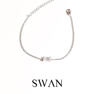 SWAN - Baguette Stone Bracelet สร้อยข้อมือเงินแท้ สร้อยข้อมือเส้นบาง มีจี้ ฝังเพชรคิวบิกเซอร์โคเนีย cubic zirconia