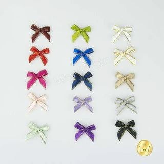 Missribbinโบว์จิ๋ว ริบบิ้นผ้าขอบทอง แพค100ชิ้น