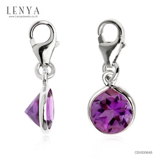 Lenya Jewelry เครื่องประดับ Charm ตัวเรือนเงินแท้ 925 ชุบทองขาว ประดับพลอยกลมสีม่วง อเมทิสต์ (Amethyst) ขนาด 5.00 mm.