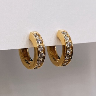 Channel Set CZ Huggies, 18K Gold Plated Sterling Silver Earrings E0137 | เงินแท้ 925 ชุบทองเเท้ 18 กะรัต