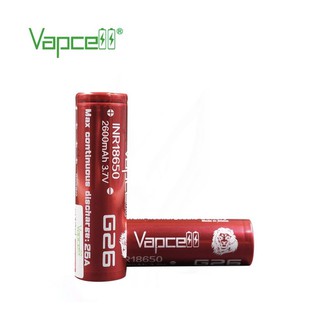 ถ่านชาร์จ Vapcell 18650 สีแดง 2600 mAh 25A แพคคู่ ของแท้ แถมกระเป๋าใส่ถ่าน