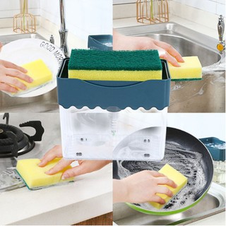 Kitchen Detergent Dishwasher Liquid Press Dispenser Box with Sponge Cleaning Pad