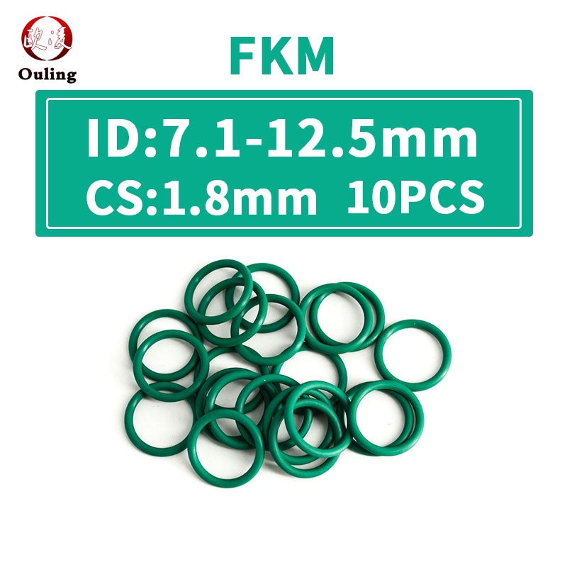 10 ชิ้น/ล็อตยางฟลูออรีนสีเขียว FKM O แหวนซีล CS 1.8 มม. ID 7.1/7.5/7.65/8/8.5/8.75/9.25/9.5/10.6/11.2/11.8/12.5*1.8 มม.ยาง, Aging, ทนน้ํามัน, ทนแรงดัน, สวมทน, และทนต่ออุณหภูมิสูง