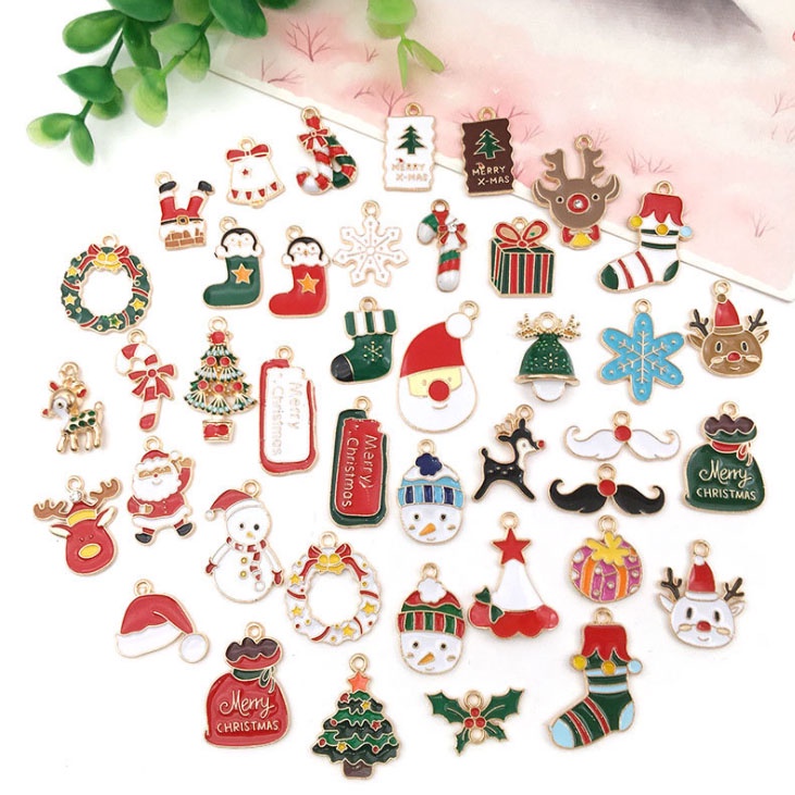 จี้ตกแต่ง ตัวห้อย โลหะ เซท ซานต้า คริสต์มาส No.2 พร้อมห่วงกลม ราคา/ตัว