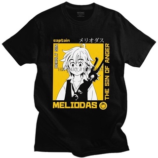 เสื้อยืดวินเทจเสื้อยืดคอกลม แขนสั้น ผ้าฝ้าย พิมพ์ลายอนิเมะ Seven Deadly Sins Nanatsu No Taizai Meliodas สไตล์ญี่ปุ่น สํา