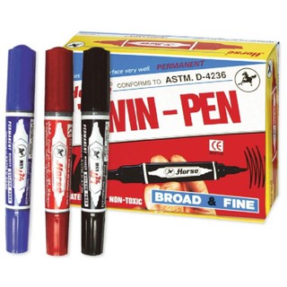 ปากกาเคมี ปากกาเมจิก ปากกาเขียนลบไม่ออก ตราม้า Horse แพค12ด้าม ปากกา2หัว พร้อมส่ง มีเก็บปลายทาง