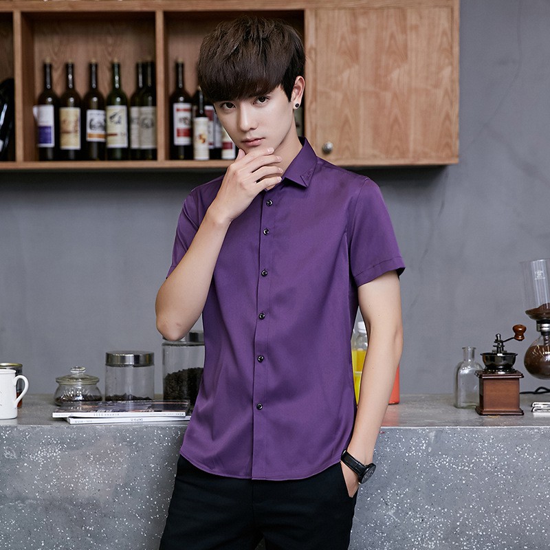 เสื้อเชิ้ต แขนสั้น ผ้าเย็น เหมาะกับฤดูร้อน สําหรับผู้ชาย