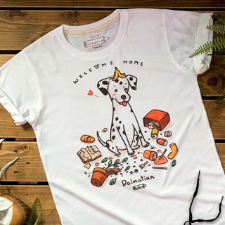 Dalmatian “ welcome home “ t-shirt เสื้อยืด ลายน้องหมาดัลเมเชี่ยน