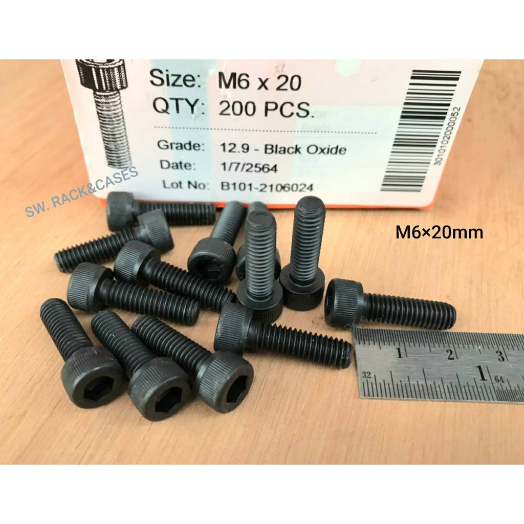 น็อตตัวผู้หัวจมดำเบอร์ 10# ขนาด M6x20mm เกลียวตลอด 1.0mm Grade : 12.9 Black Oxide BSF น็อตไทยผลิตใหม่
