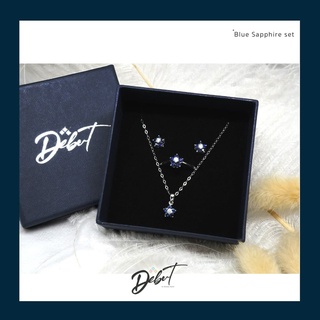 Debutgems เดบิ้วเจมส์ Set ต่างหู,สร้อยจี้,แหวน รุ่น Blue Sapphire Set เซ็ตตุ้มหู,สร้อย,แหวน ประดับไพลิน