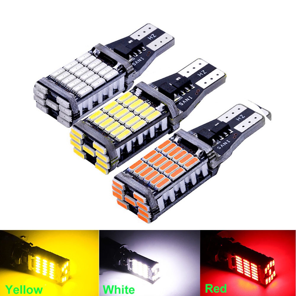 หลอดไฟเบรก LED 12V T15 W16W 45 SMD 4014 สว่างมาก สีขาว แดง เหลือง สําหรับรถยนต์ 1 ชิ้น