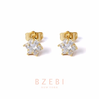 Bzebi ต่างหูเพชร CZ แบบติดหู เงิน แฟชั่น เกาหลี ทอง ดอกไม้ ผู้หญิง earrings สตั๊ด ประดับเพทาย ลูกบาศก์ 18K สําหรับผู้หญิง 631E