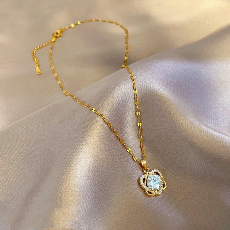 OYJR สร้อยคอสแตนเลส  ทอง 18k จี้รูปหัวใจคู่ ประดับเพชร หรูหรา เครื่องประดับแฟชั่น สําหรับผู้หญิง ราคา ถูกที่สุด ดีลบีเคเค แกลเลอรีภาพที่ 4