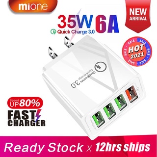 Mione 6A อะแดปเตอร์ปลั๊กชาร์จ 35W 4 USB หัวชาร์จเร็ว ขนาดเล็ก ชาร์จเร็ว สําหรับ Phone 13 12 11 Pro Max Xiaomi แบบพกพา ที่ชาร์จโทรศัพท์มือถือ เดินทาง