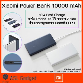 Xiaomi Power Bank 10000 mAh 18W Fast Charge ชาร์จ iPhone Xs ได้มากกว่า 2 รอบ ผ่านมาตราฐานความปลอดภัย CESI