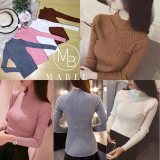 M A B E L เสื้อแขนยาวคอปีนผ้าไหมพรม 4 สี
