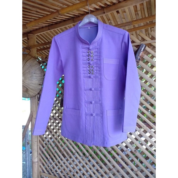 เสื้อพื้นเมืองชายแขนยาวอัดกาว สีม่วง