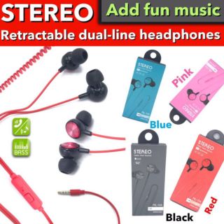 Stereo Add Fun Music หูฟังดับเบิ้ลเบส สายคู่พร้อมปุ่ม Phone สายยืดได้