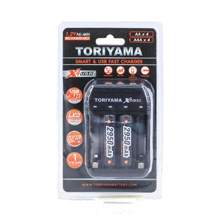 Toriyama แท่นชาร์จ X4 USB Charger+ถ่าน AA 2950mAh (แพค 2ก้อน)