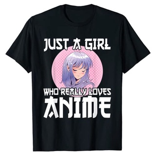 เสื้อยืด พิมพ์ลายการ์ตูนอนิเมะ Just A Girl Who Loves สไตล์ญี่ปุ่น ฮาราจูกุ แนวสตรีท แฟชั่นสําหรับผู้หญิงSize S-5XL