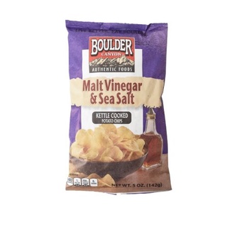 Boulder Canyon Malt Vinegar &amp; Sea Salt Chips 142g มันฝรั่งทอด ขนม ขนมขบเคี้ยว