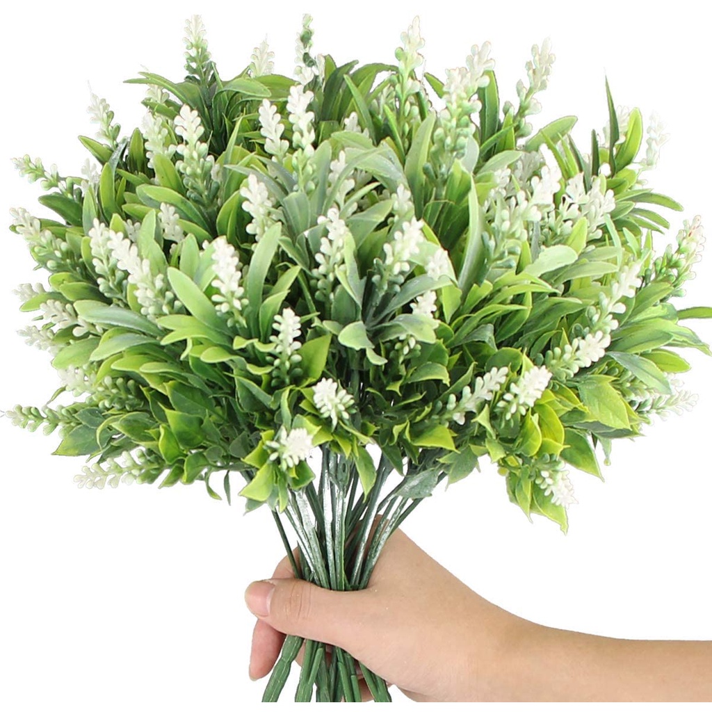 ประดิษฐ์ Greenery ไม้พุ่มปลอมพืชกลางแจ้ง UV ทนพืช Faux พลาสติก Flocked Morning Glory ดอกไม้สําหรับงานฝีมือกลางแจ้งแขวน Planter Home Kitchen Farmhouse Decor